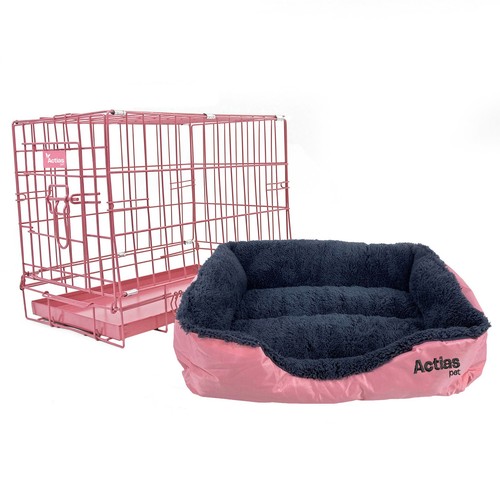 Pink dog cage with faux - with,