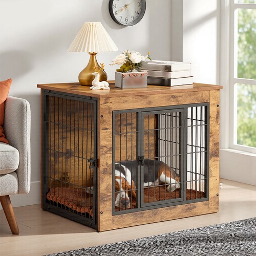 Rustic brown wooden puppy cage - puppy,